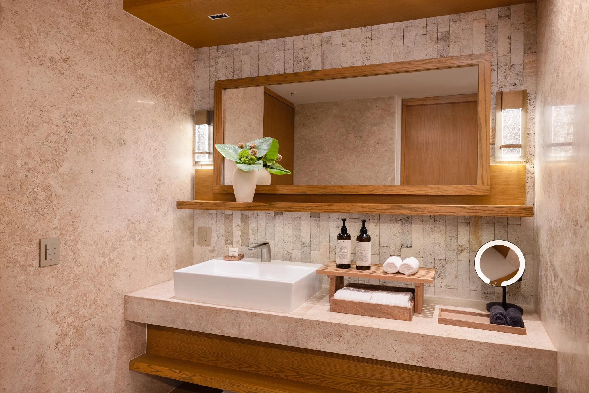 Junior Suite Double bathroom with modern sink and rain shower at Impression Isla Mujeres by Secrets.