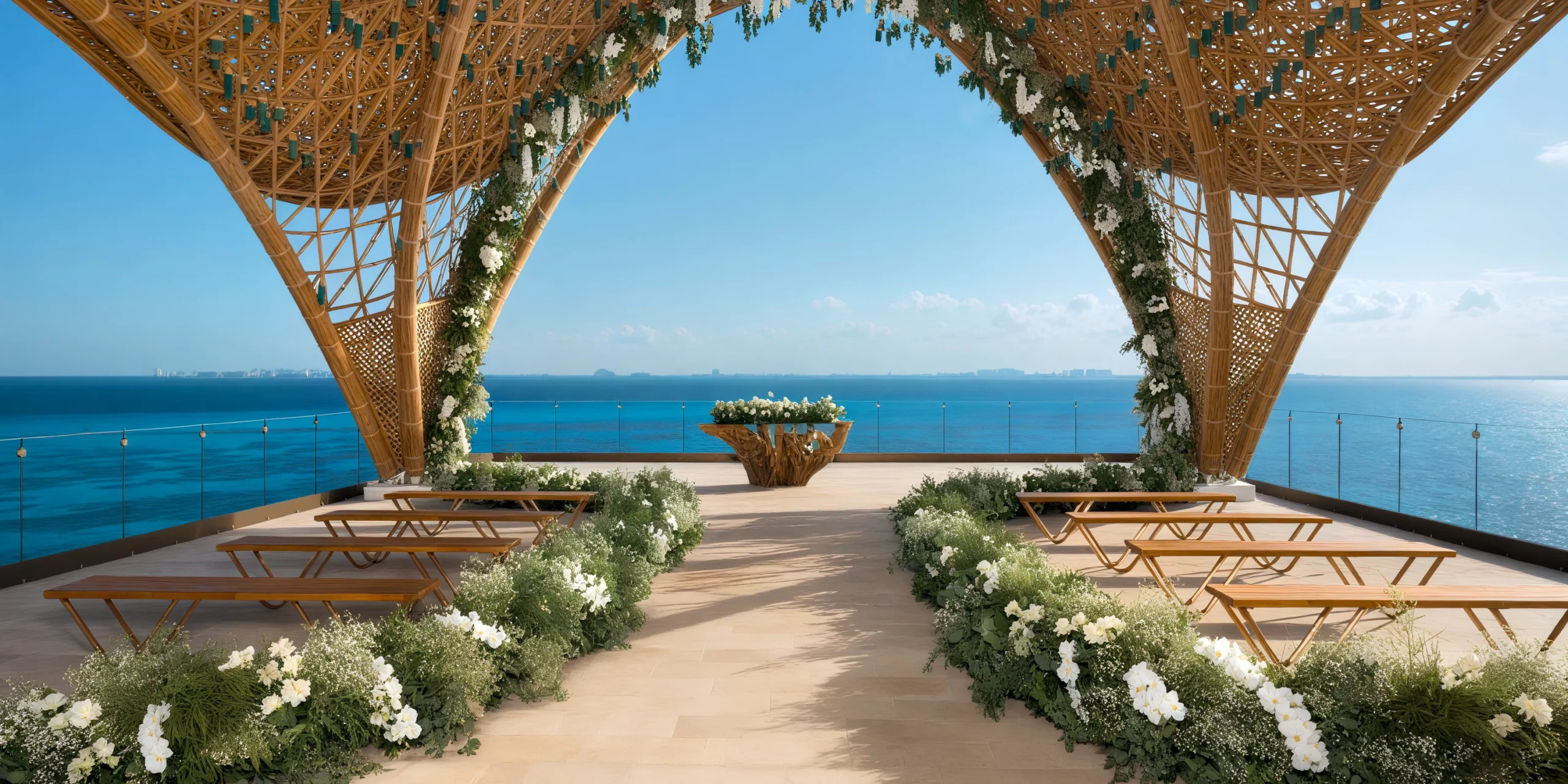The Temple wedding gazebo overlooking the ocean at Impression Isla Mujeres by Secrets